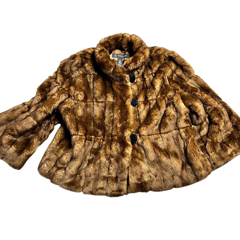 Vintage Y2K INC Faux Fur Cropped Jacket Brown Womens Medium